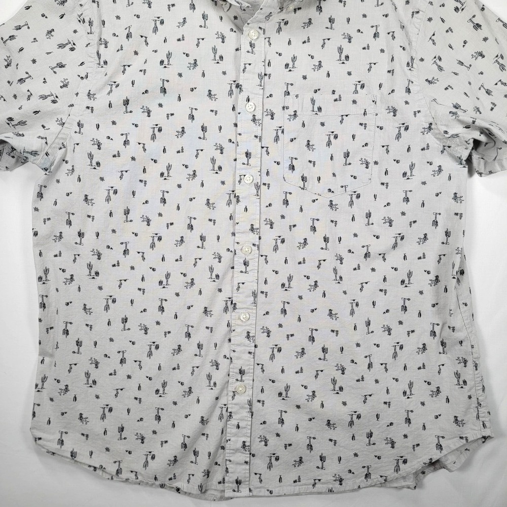 Old Navy Shirt Mens XL Gray Slim Fit Short Sleeve Button Down Cactus Print - Picture 3 of 12